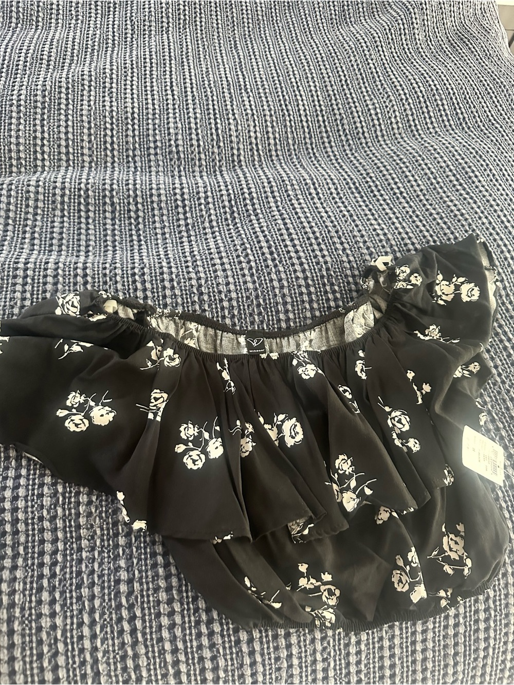Windsor Black Floral Off-Shoulder Crop Top